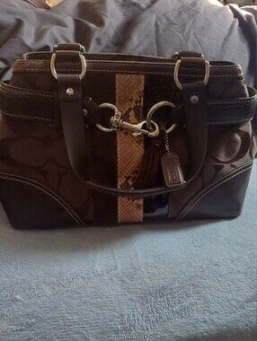 SOLD!!!!         Brown Signature Satchel with Mixed Leather & Snakeskin Accent